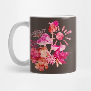 Pink Fall Toad and Mushrooms Watercolor Illustration Mug